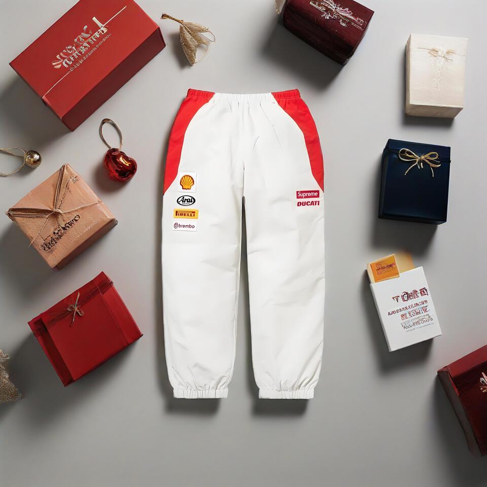 Supreme Nylon Cuffed Joggers Red White