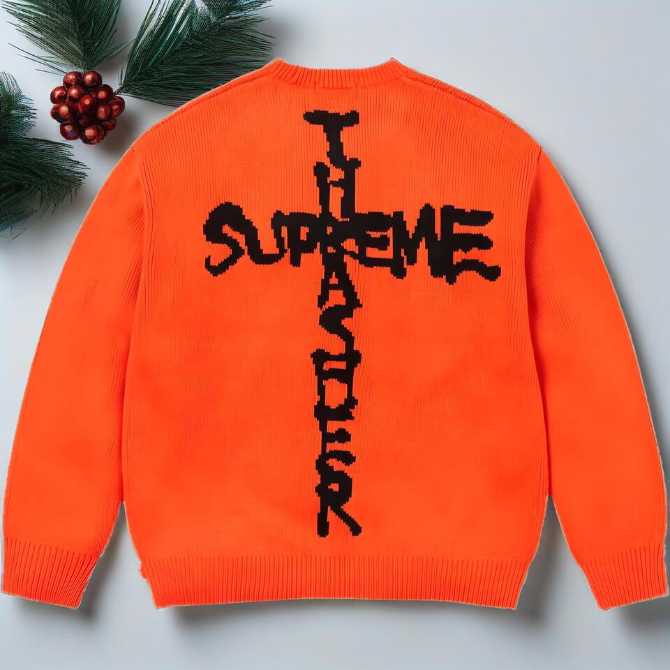 Supreme Orange Knit Sweater Graffiti Cross Streetwear