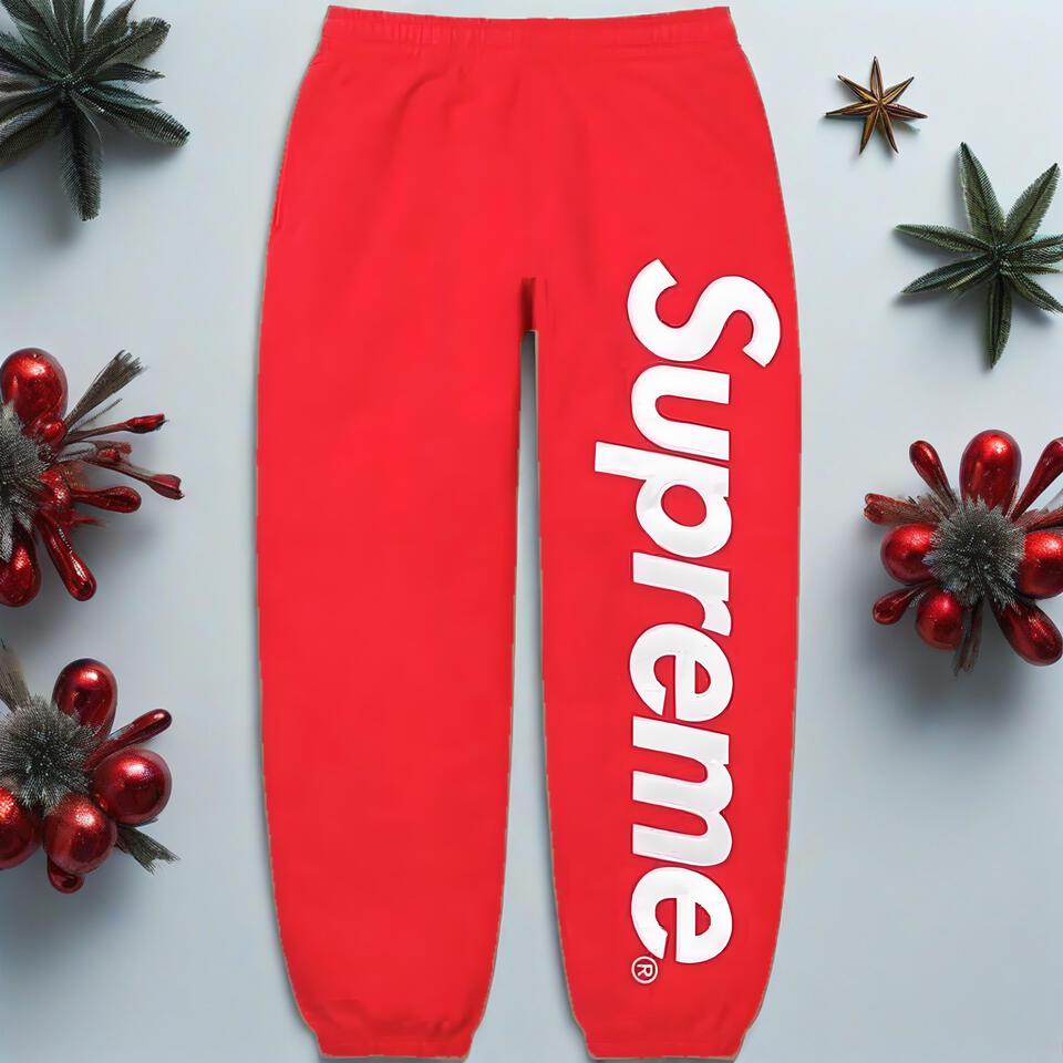 Supreme Red Cotton Cuffed Jogger Pants