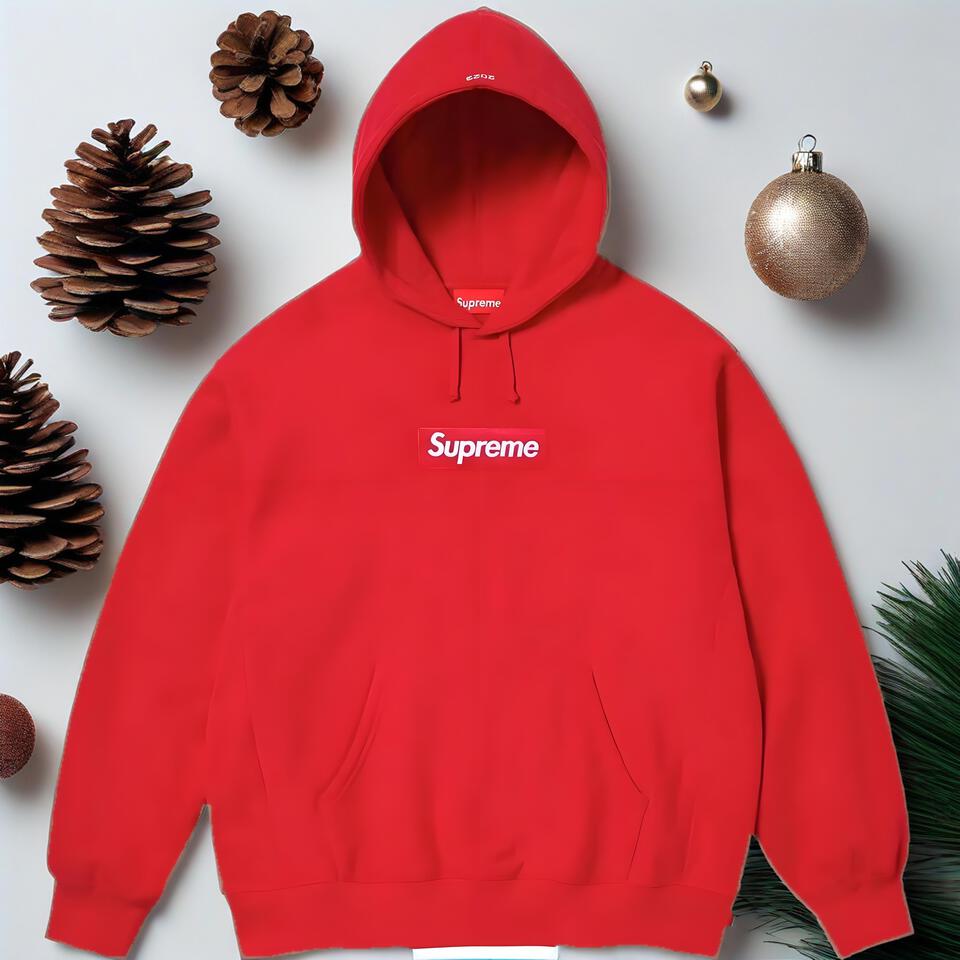 Supreme Red Cotton Hoodie Streetwear Classic Logo
