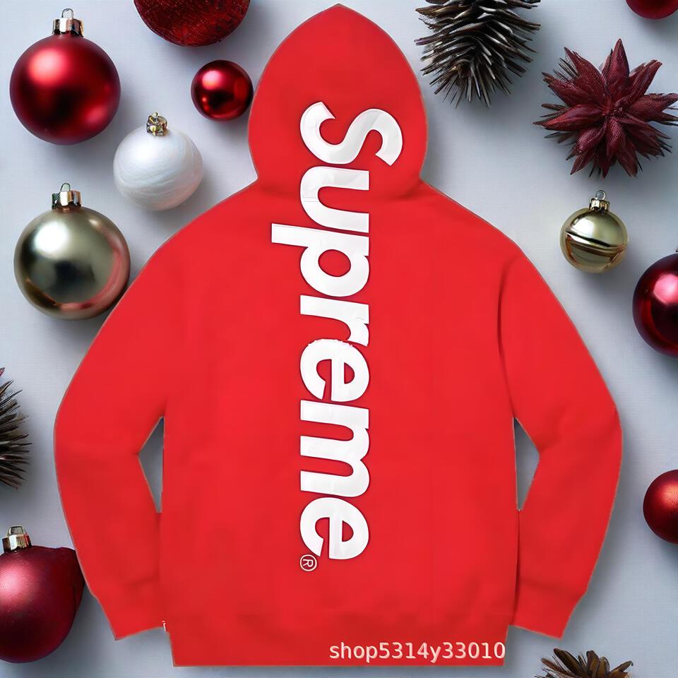 Supreme Red Cotton Hoodie Unisex Streetwear Casual