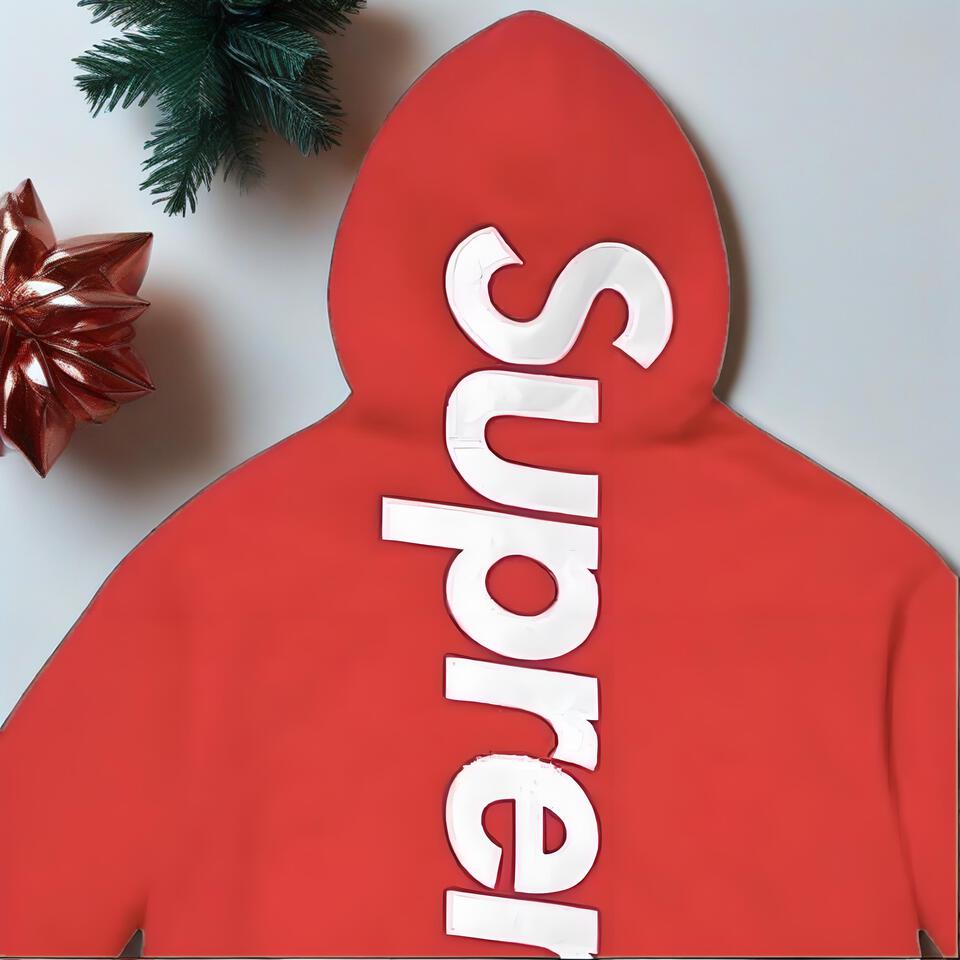 Supreme Red Cotton Hoodie Unisex Streetwear Loose Fit
