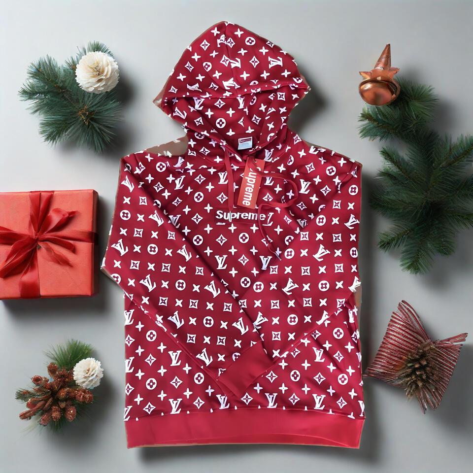 Supreme Red Cotton Hoodie With Totem Pattern