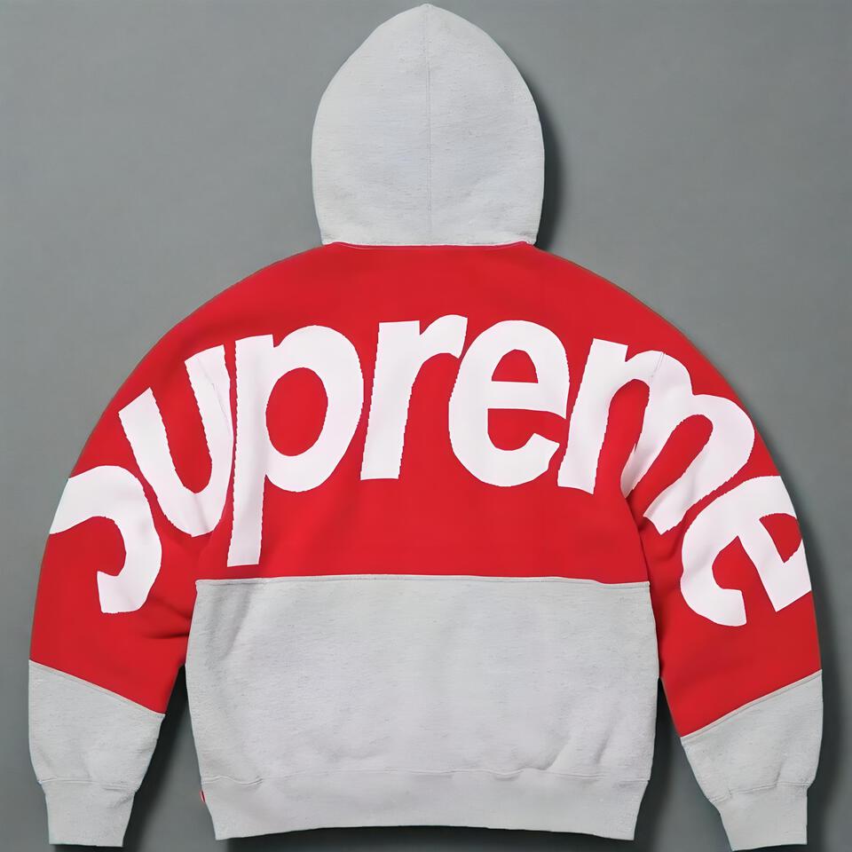 Supreme Red Grey Hooded Cotton Blend Sweatshirt