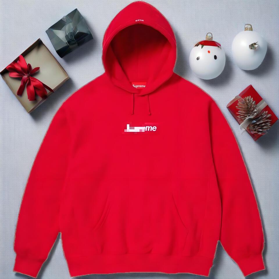 Supreme Red Hooded Cotton Streetwear Sweatshirt