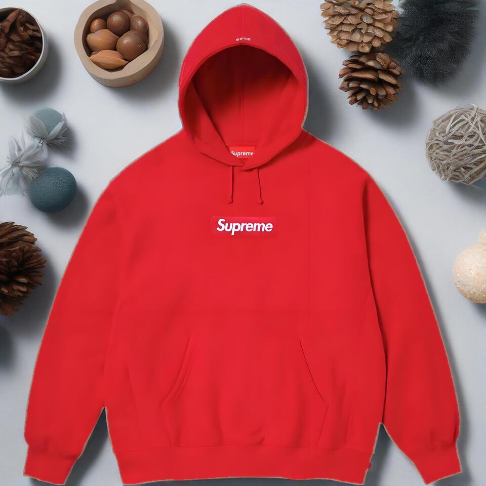 Supreme Red Hooded Cotton Unisex Sweatshirt Streetwear