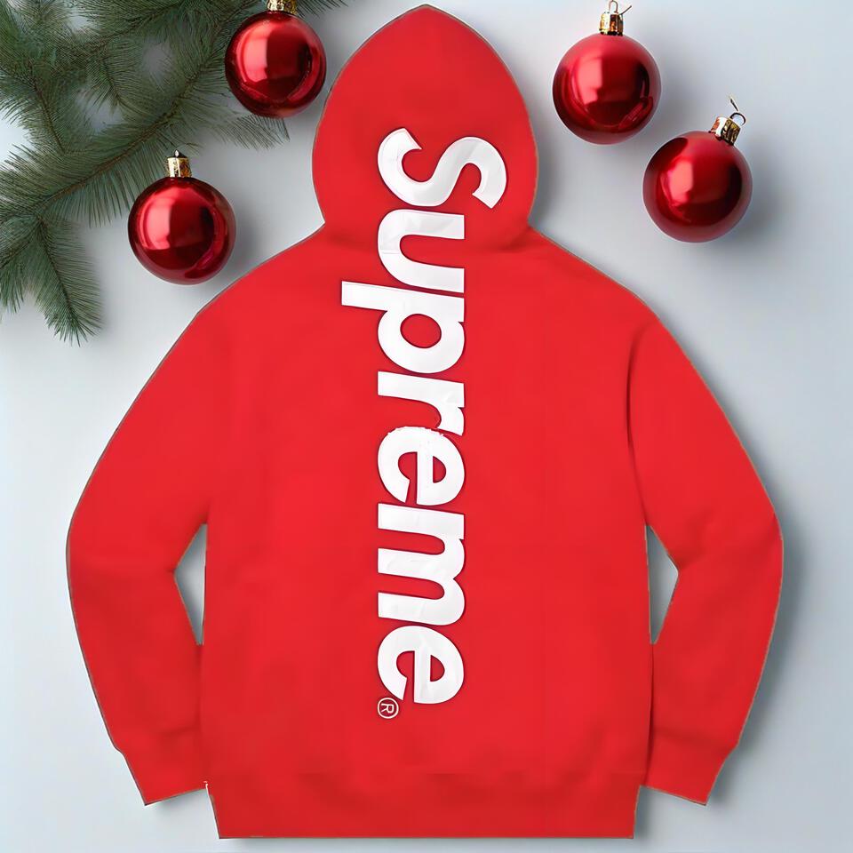 Supreme Red Hoodie Unisex Cotton Streetwear