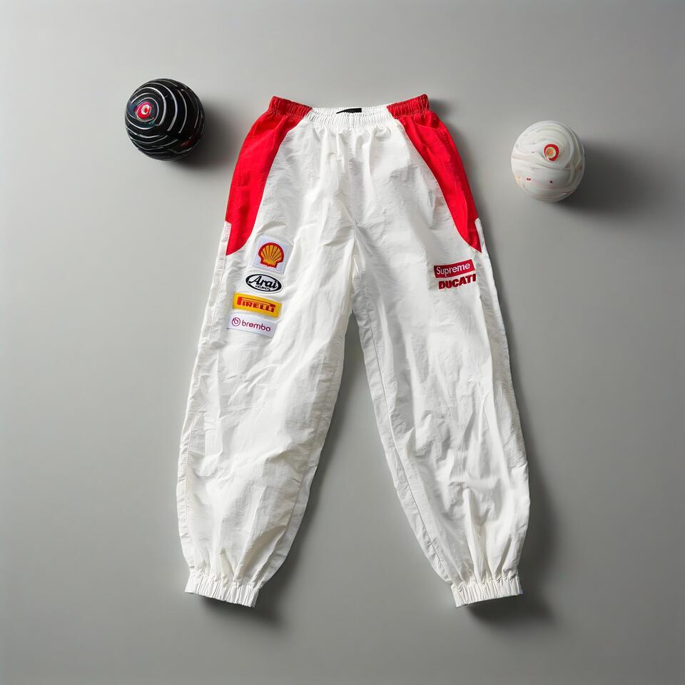 Supreme Red White Nylon Cuffed Joggers