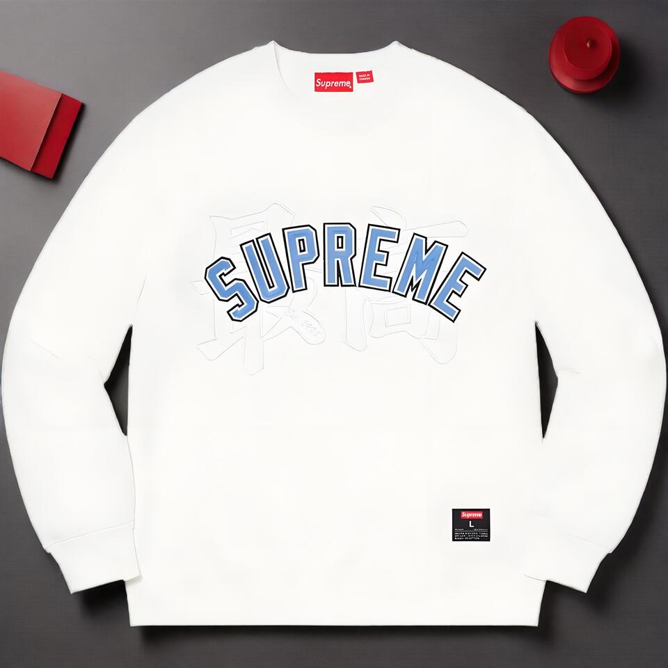 Supreme White Cotton Crewneck Streetwear Graphic Hoodie