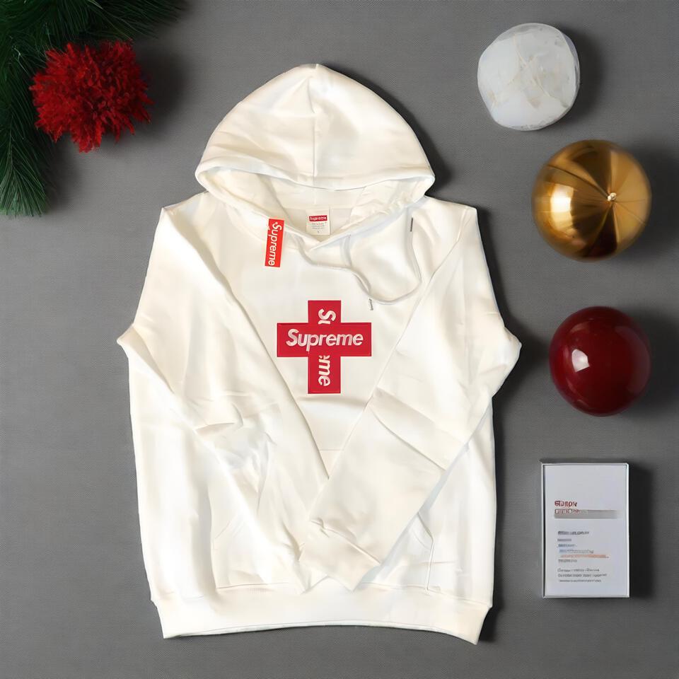 Supreme White Cotton Hooded Sweatshirt