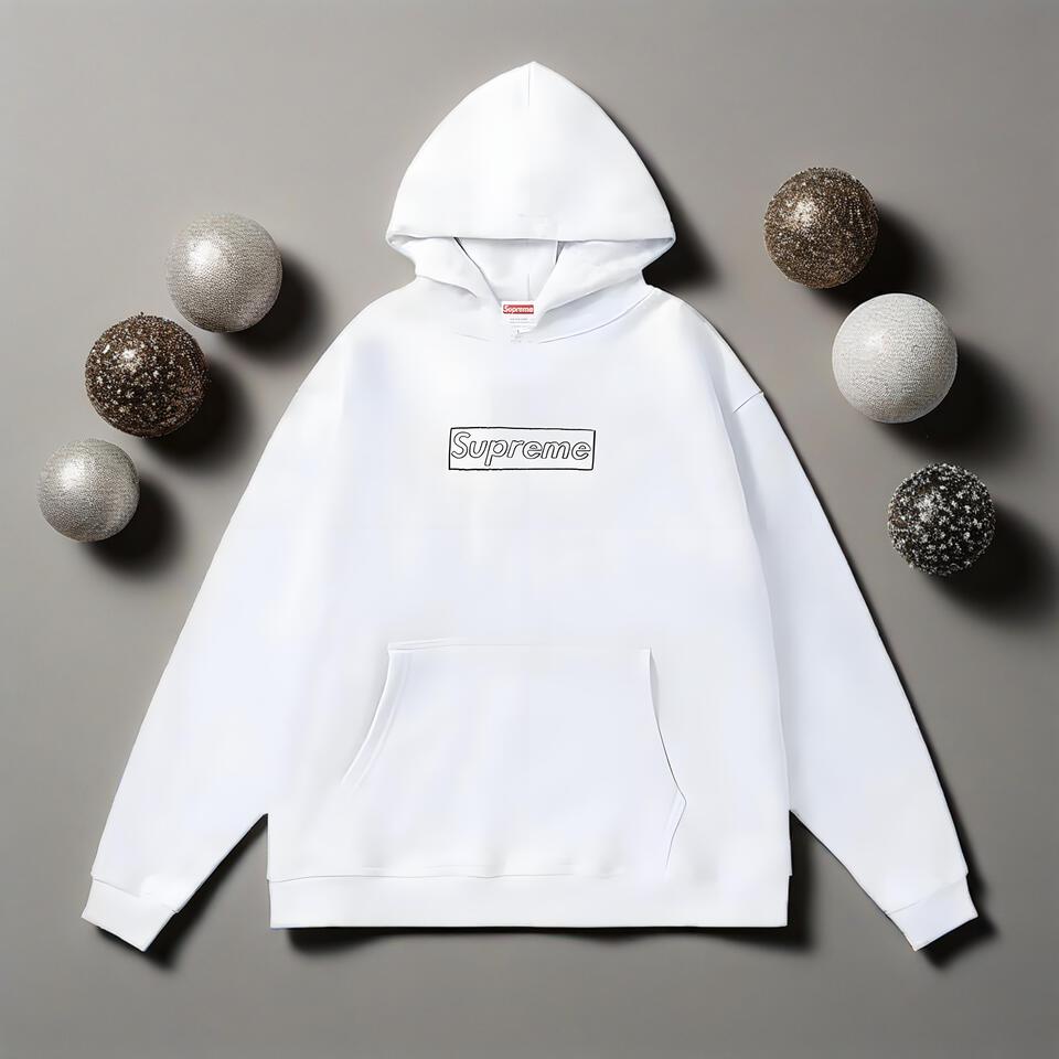 Supreme White Cotton Hoodie Unisex Streetwear