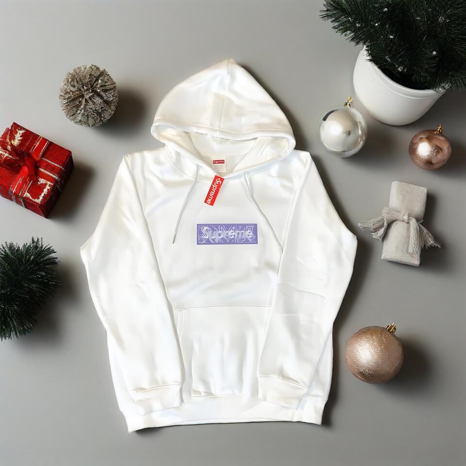 Supreme White Cotton Hoodie Unisex Streetwear Essential