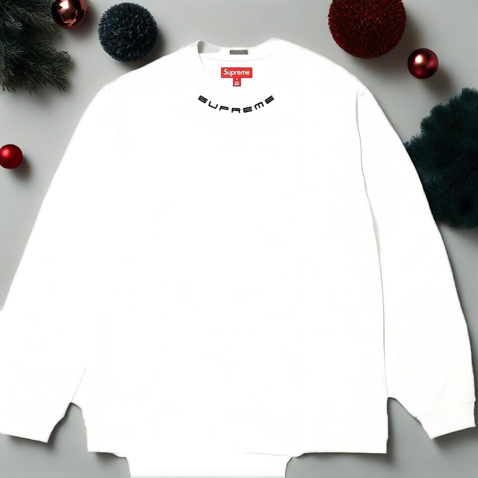 Supreme White Cotton Long Sleeve T-Shirt Unisex Streetwear
