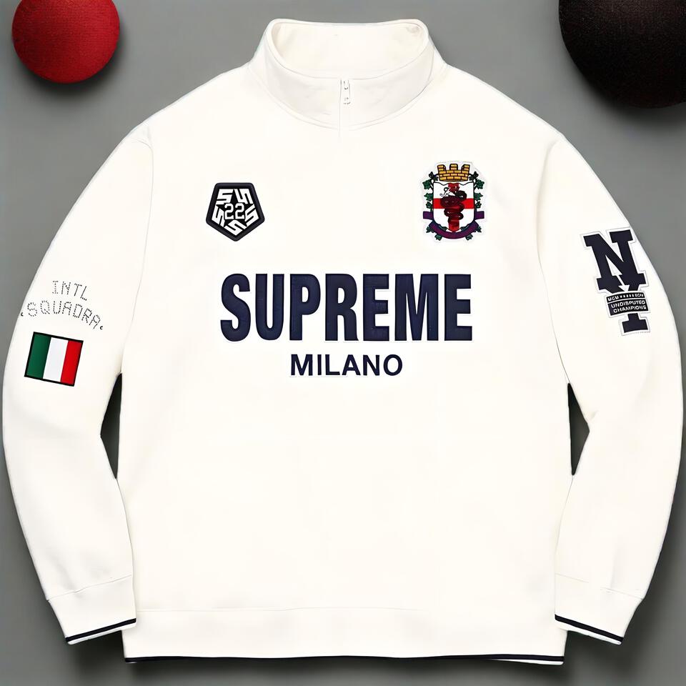Supreme White High-Neck Embroidered Cotton Sweatshirt