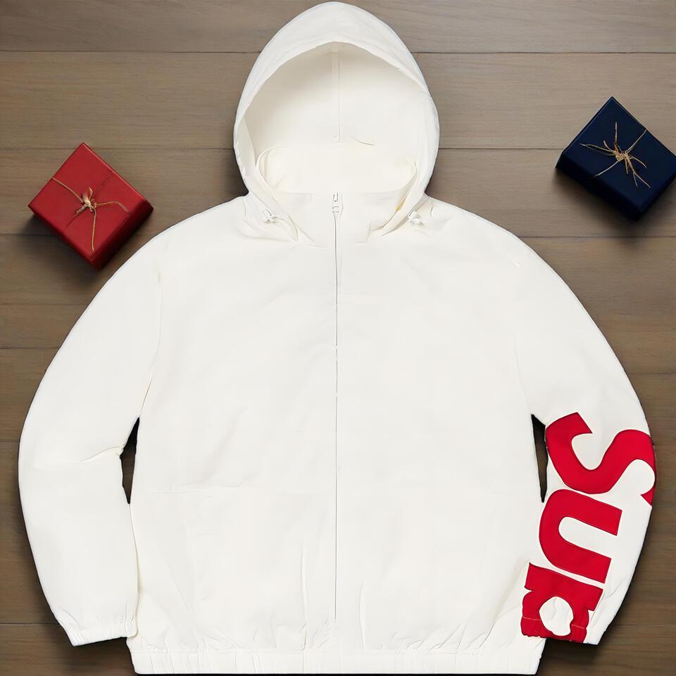 Supreme White Hooded Windbreaker Unisex Streetwear