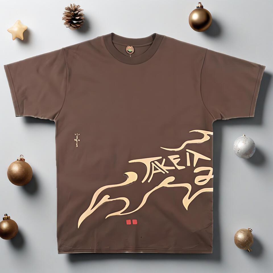 Takeoff TAKEOFF Brown Cotton Streetwear Flame Print T-Shirt Unisex