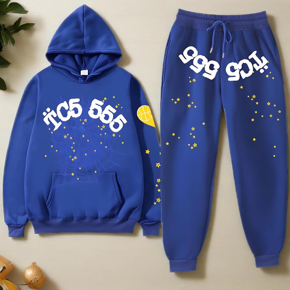 TCS Blue Cotton Hoodie Sweatpants Set