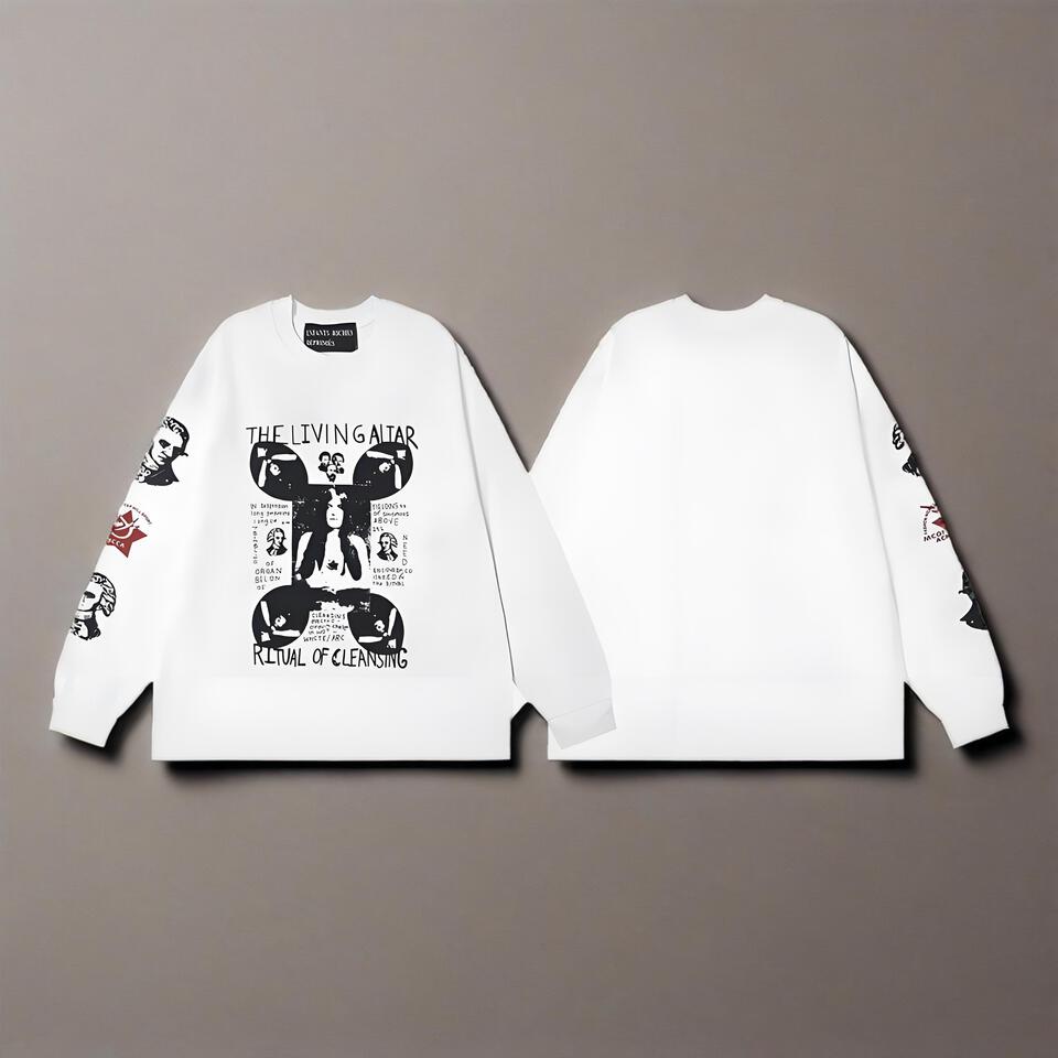 THE LIVING ALTAR Loose Fit White Long Sleeve Cotton T-Shirt