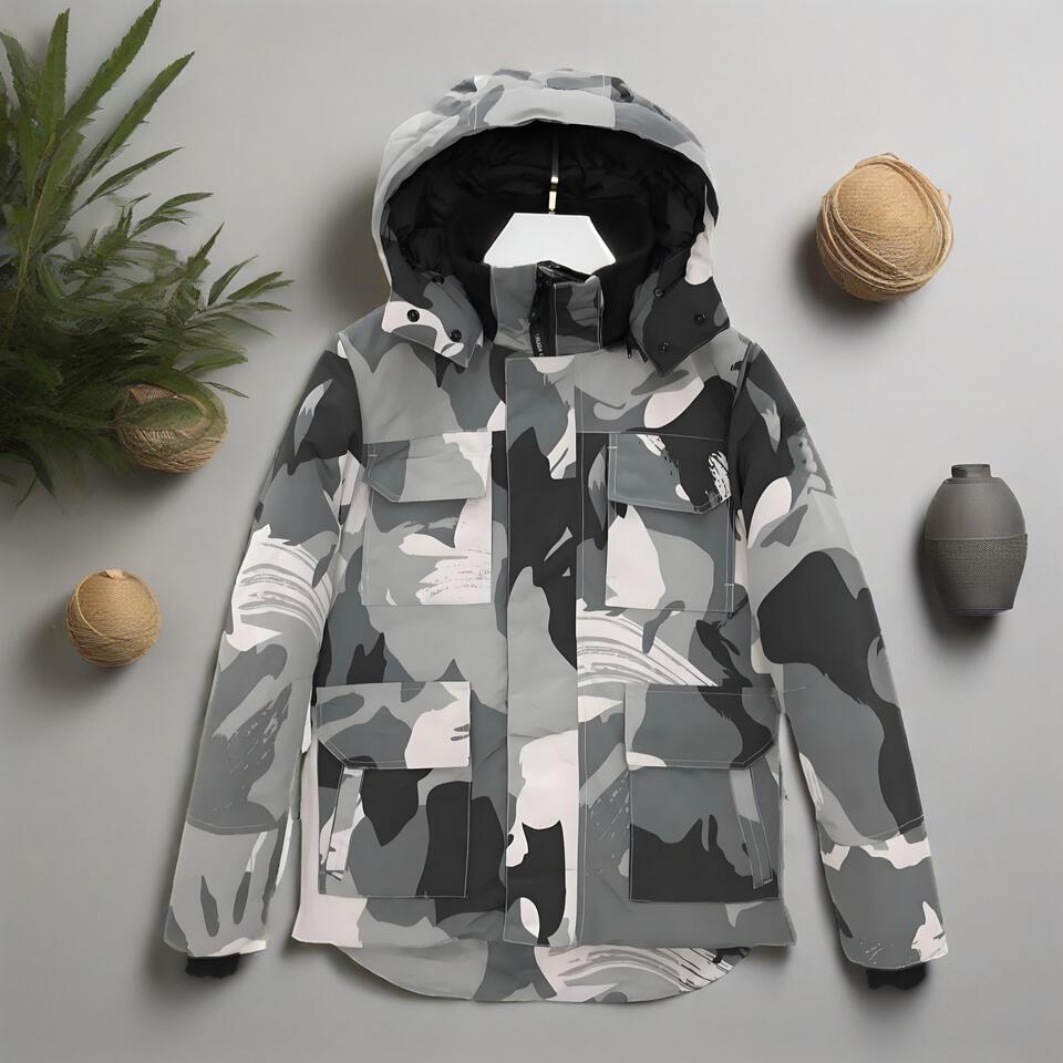 The North Face Camo Gray Puffer Jacket Waterproof Warm Hooded Coat