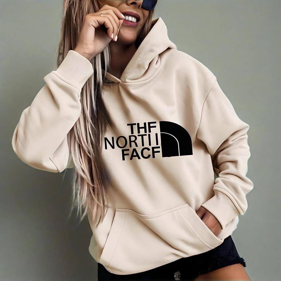 The North Face Cream Cotton Hoodie Unisex Street Style