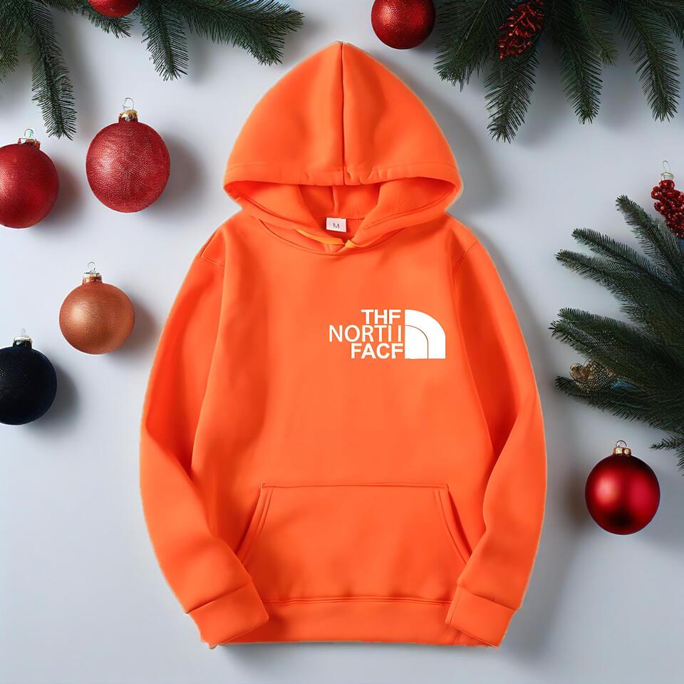 The North Face Orange Cotton Hoodie Unisex Outdoor Casual