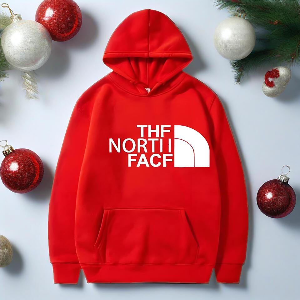 The North Face Red Cotton Hoodie Unisex Warm Casual Jacket