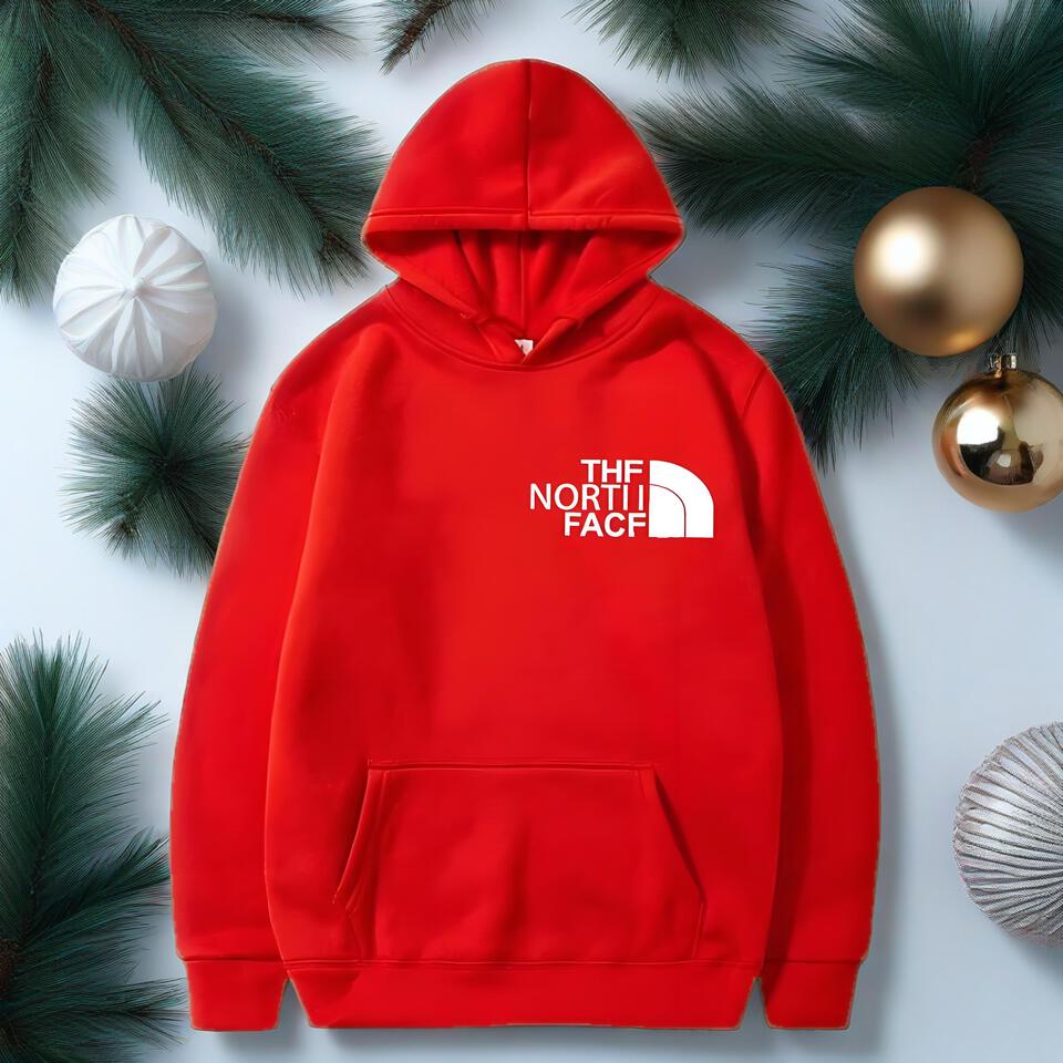 The North Face Red Hoodie Unisex Casual Streetwear Style