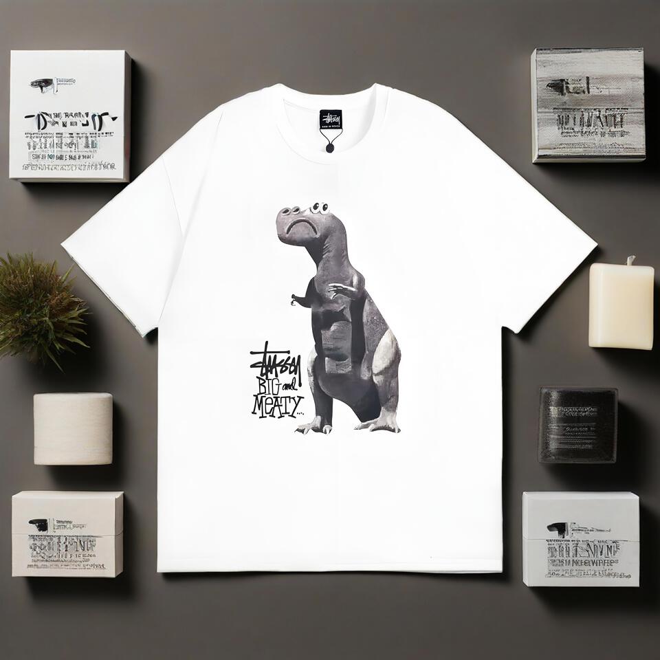 Thrasher Dinosaur Print White Cotton T-Shirt