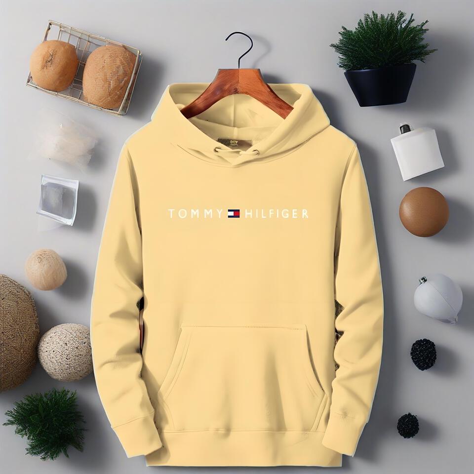 Tommy Hilfiger Beige Cotton Hoodie Unisex Casual Pullover