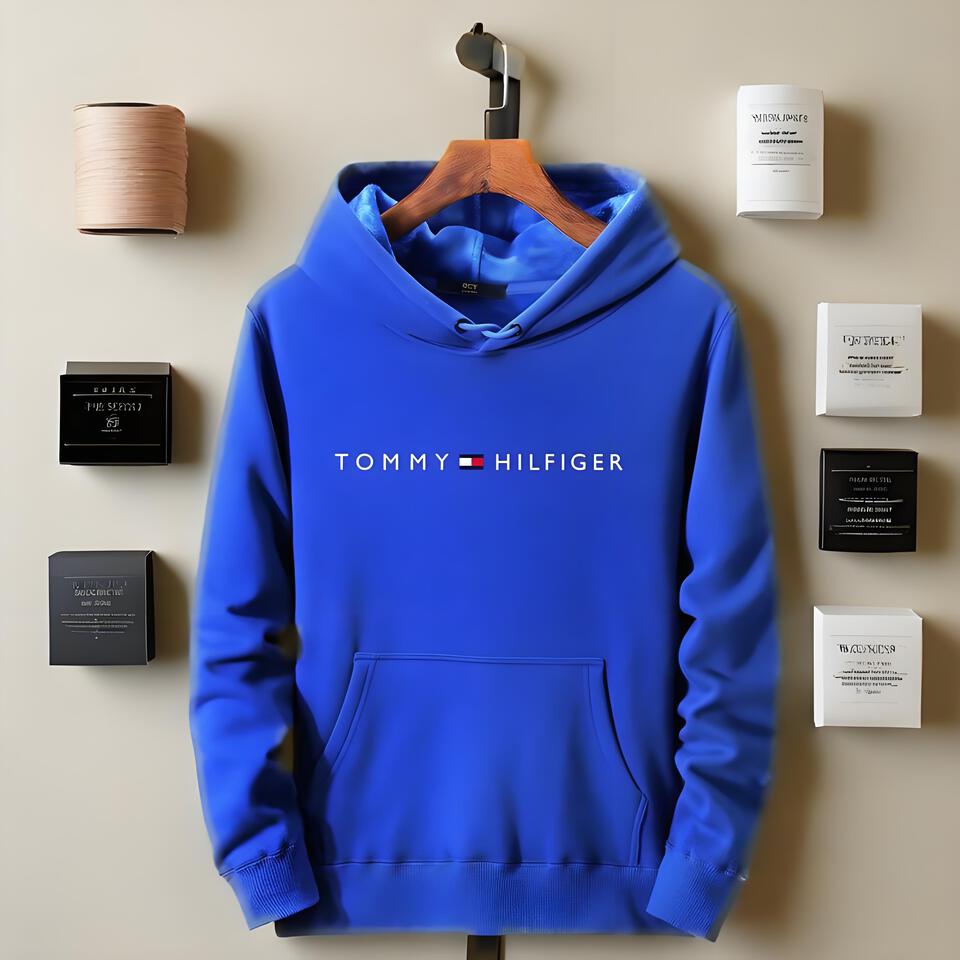 Tommy Hilfiger Blue Hooded Fleece Sweatshirt Unisex