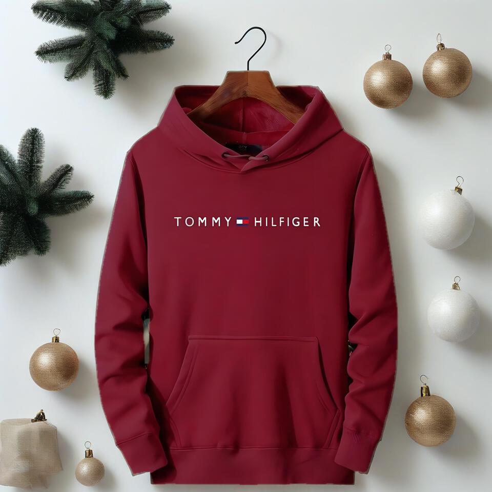 Tommy Hilfiger Burgundy Cotton Hoodie Unisex