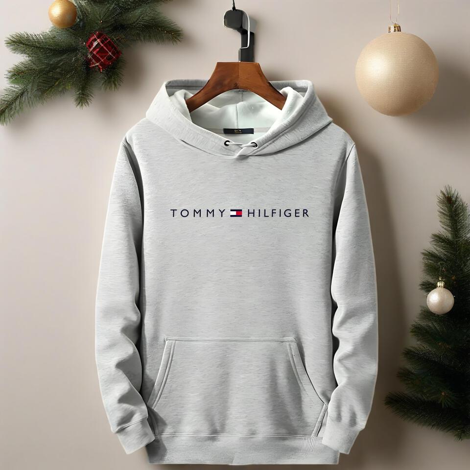 Tommy Hilfiger Grey Cotton Hoodie Classic Logo Casual