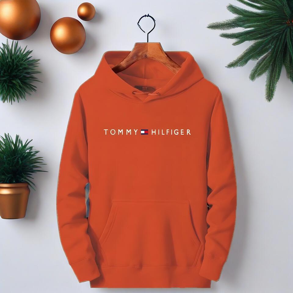 Tommy Hilfiger Orange Cotton Hoodie Unisex Casual