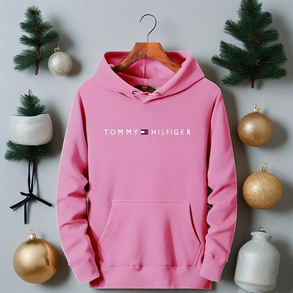 Tommy Hilfiger Pink Cotton Hoodie Unisex Classic Casual