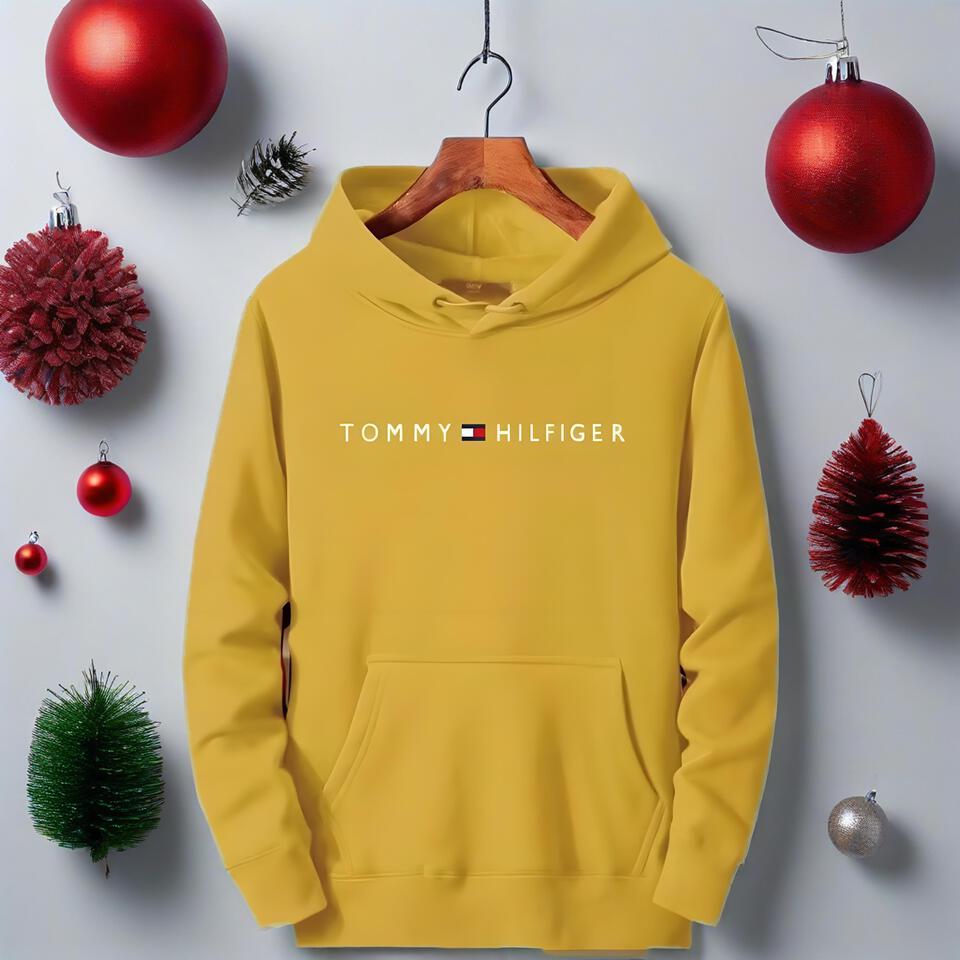 Tommy Hilfiger Yellow Cotton Hoodie Unisex Classic Casual Fit