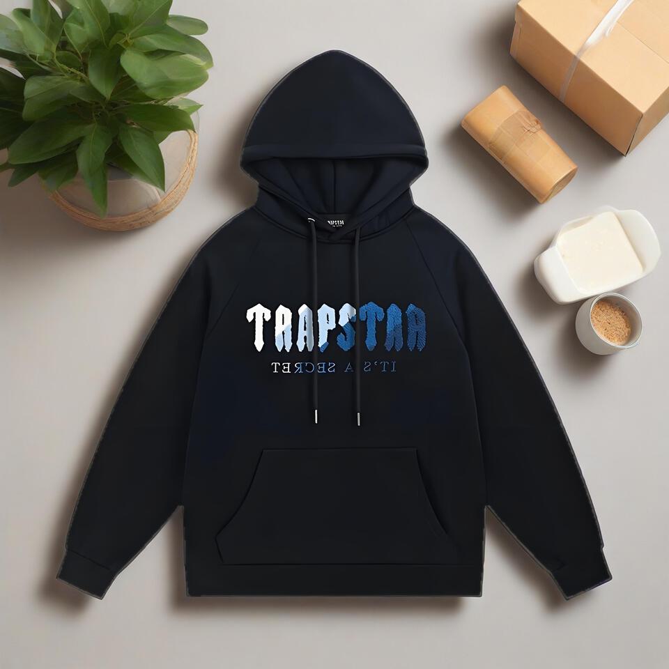 Trapstar Black Cotton Hoodie Unisex Streetwear