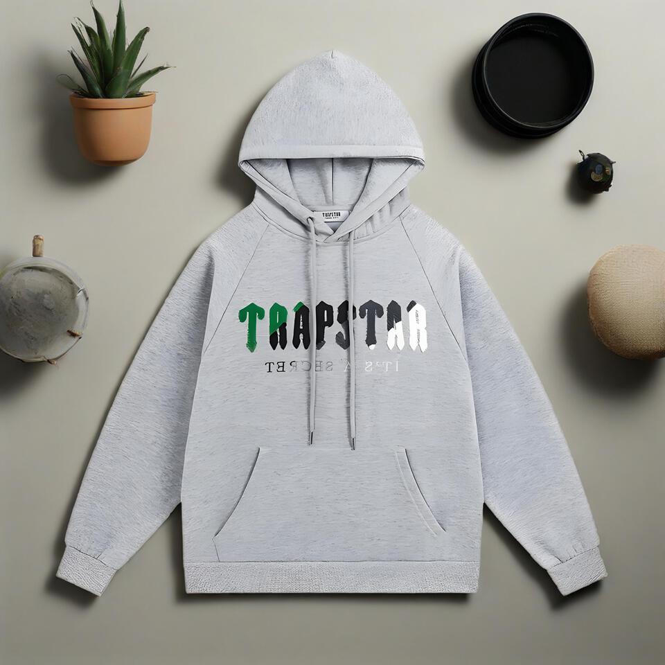 Trapstar Gray Cotton Hoodie Unisex Streetwear Oversized Fit