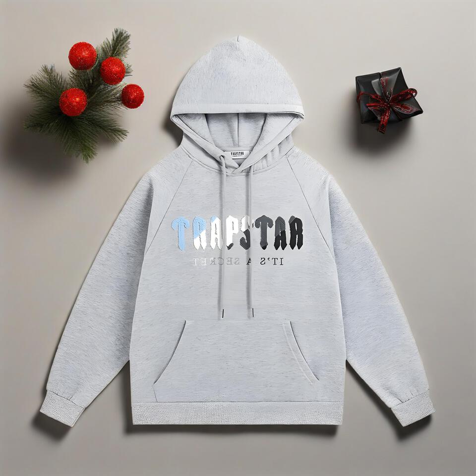 Trapstar Gray Hoodie Unisex Streetwear Cotton Blend Print