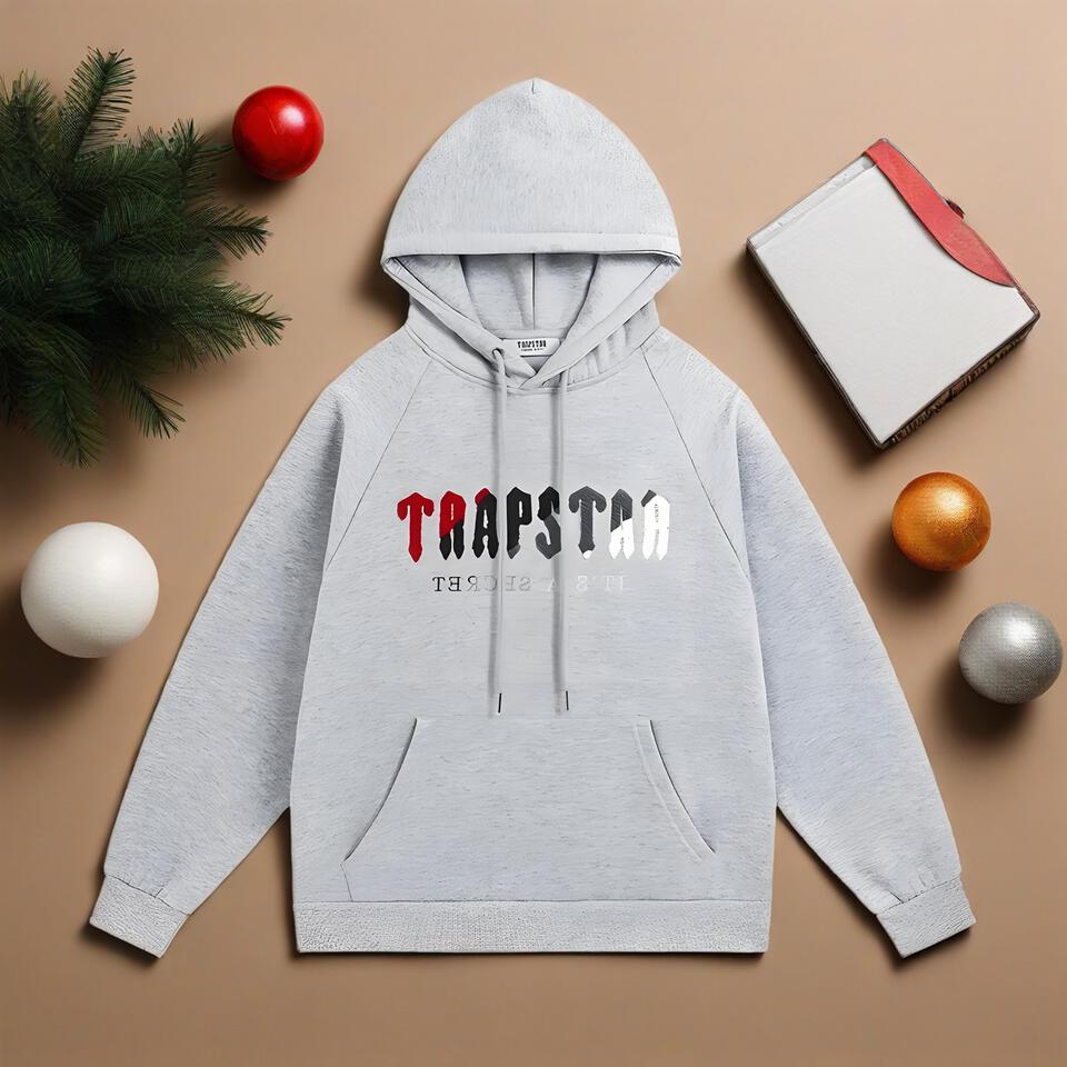 Trapstar Gray Hoodie Unisex Streetwear Cotton Oversized Sweatshirt