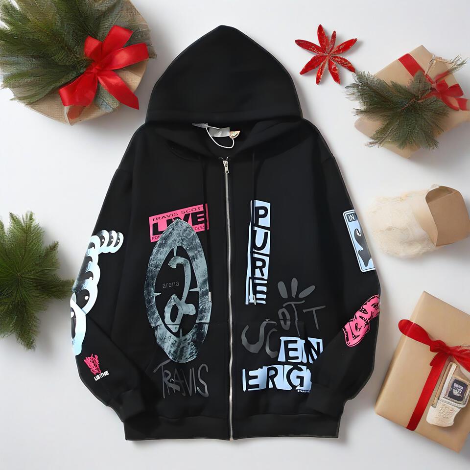 Travis Scott Black Graffiti Hoodie Unisex Streetwear