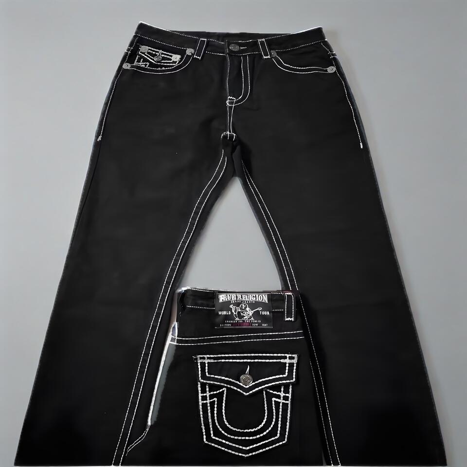 True Religion Black Cotton Denim Straight Loose Unisex Jeans
