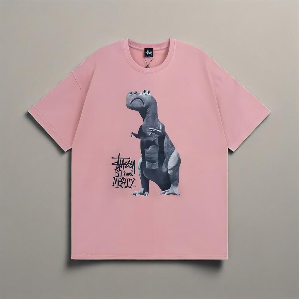 Tupac Pink Dinosaur Print Oversized Cotton T-Shirt Unisex