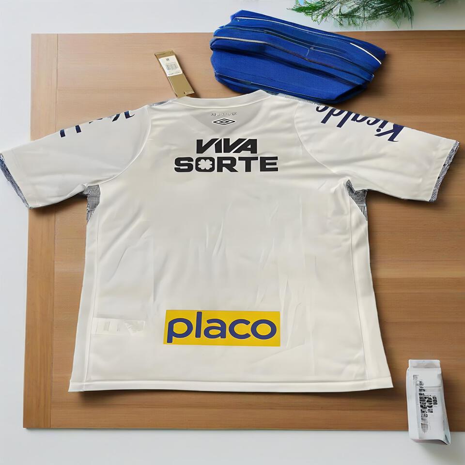 Umbro 2024 Santos Home Jersey - White Breathable Cotton Football Shirt for Men and Women
