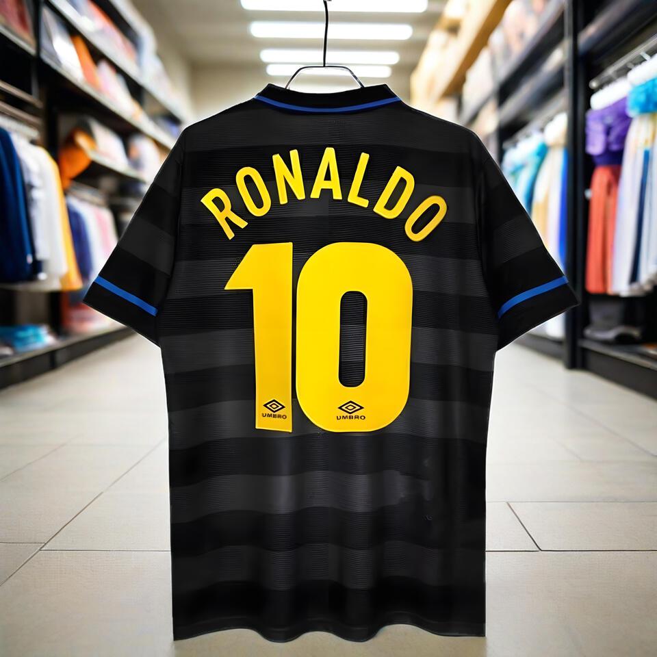 UMBRO Ronaldo Black Breathable Mesh Retro Vintage Soccer Jersey