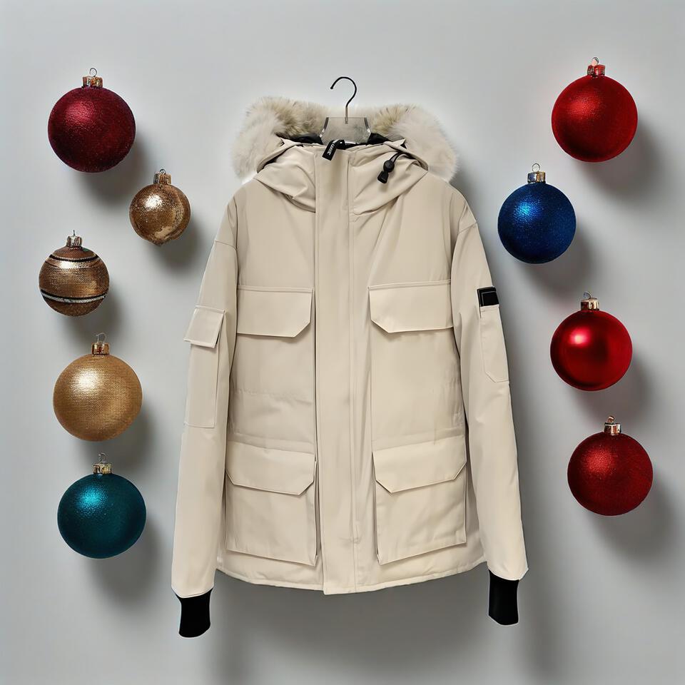 Unisex Beige Hooded Windproof Jacket Warm Work Coat