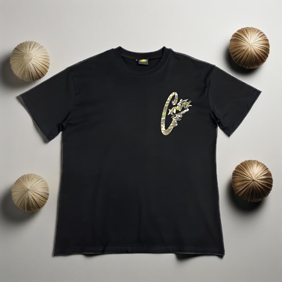 Unisex Black Camouflage Print T-Shirt Street Style