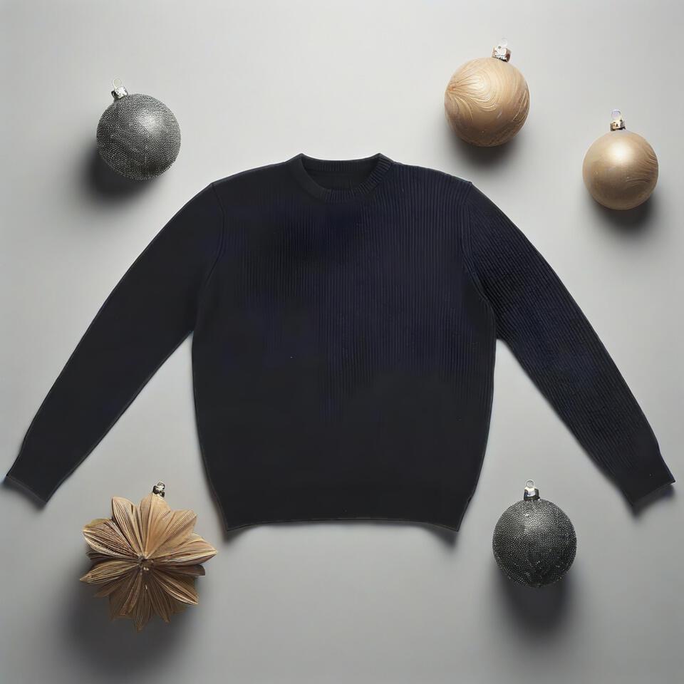 Unisex Black Cotton Blend Crewneck Sweater Warm Versatile