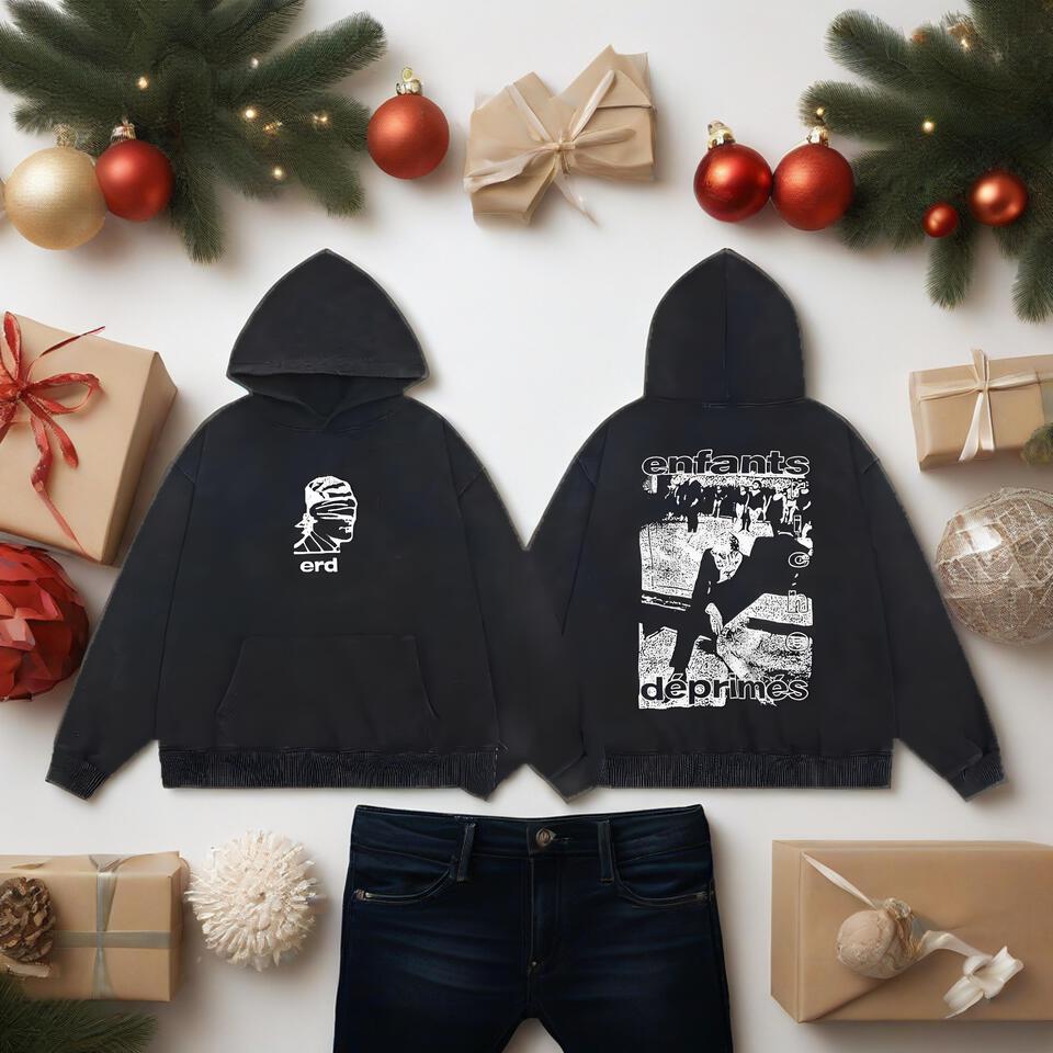 Unisex Black Cotton Hooded Sweatshirt Casual Loose Fit