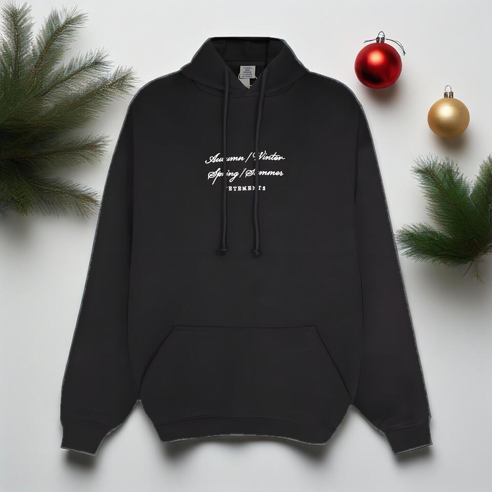 Unisex Black Cotton Hoodie Embroidered Streetwear Casual