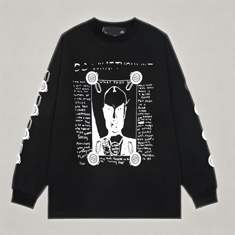 Unisex Black Cotton Loose Sleeve Graffiti Print Tee